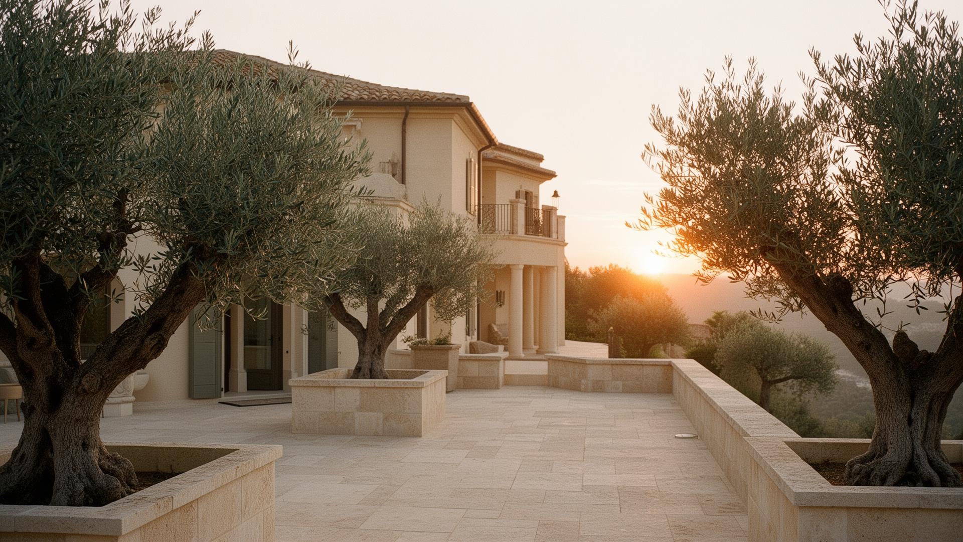 Stone Mediterranean villa at golden hour